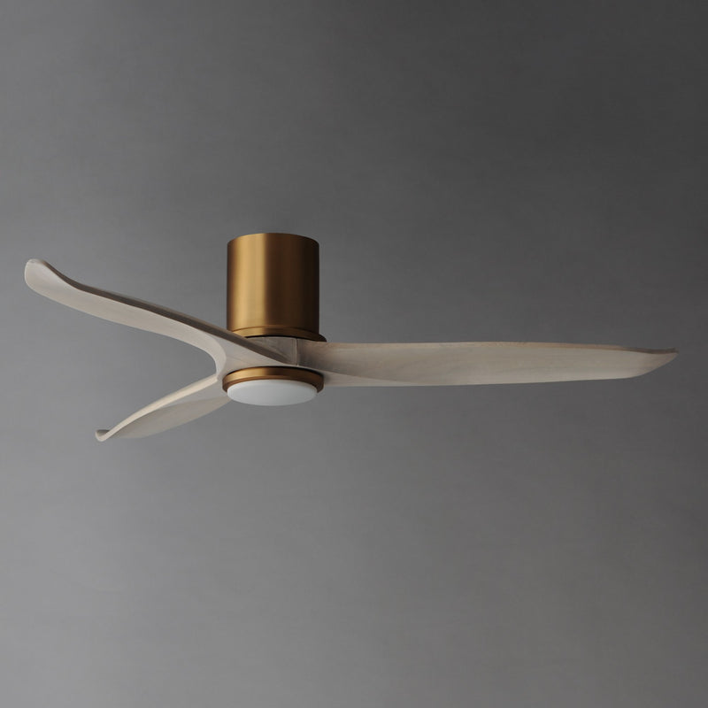 Woodwind 52" Solid Wood Blade Hugger Fan with LED in Natural Aged Brass