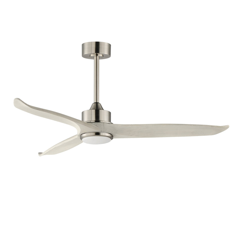 Woodwind 52" Solid Wood Blade Ceiling Fan with LED Light Kit in Satin Nickel / Weathered White