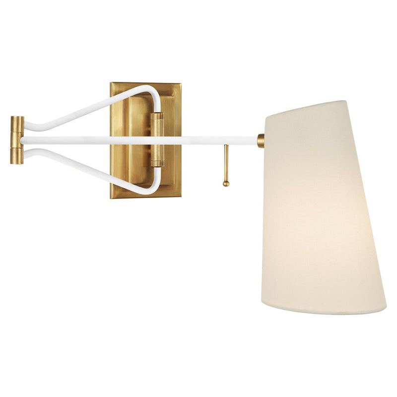 Keil Swing Arm Wall Lamp in Hand-Rubbed Antique Brass and White