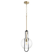 Stone Seeded Glass 10" Pendant in Textured Black / Aged Brass