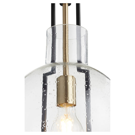 Stone Seeded Glass 10" Pendant in Textured Black / Aged Brass
