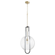Stone Seeded Glass 14" Pendant in Textured Black / Aged Brass