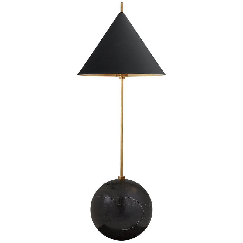 Cleo Orb Base Black Shade Desk Lamp in Antique-Burnished Brass