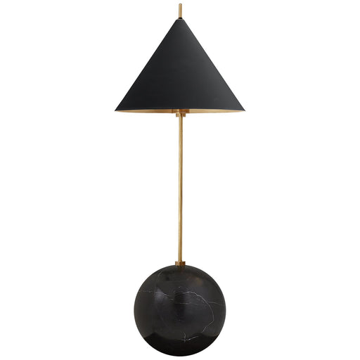 Cleo Orb Base Black Shade Desk Lamp in Antique-Burnished Brass