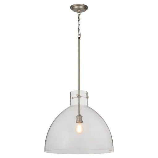 Transitional 18" Seeded Glass Dome Pendant in Satin Nickel