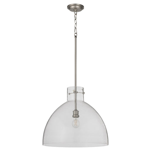 Transitional 18" Seeded Glass Dome Pendant in Satin Nickel