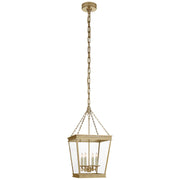 Launceton Small Square 4-Light Lantern Pendant in Antique-Burnished Brass