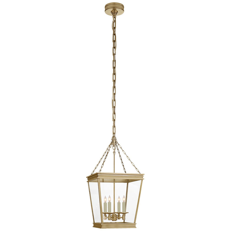 Launceton Small Square 4-Light Lantern Pendant in Antique-Burnished Brass