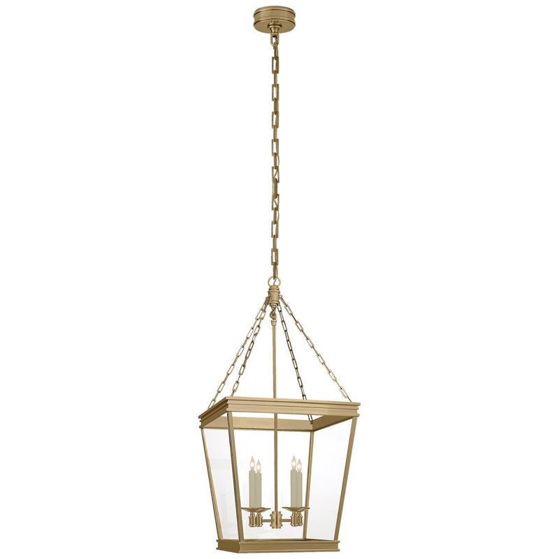 Launceton Medium Square 4-Light Lantern Pendant in Antique-Burnished Brass