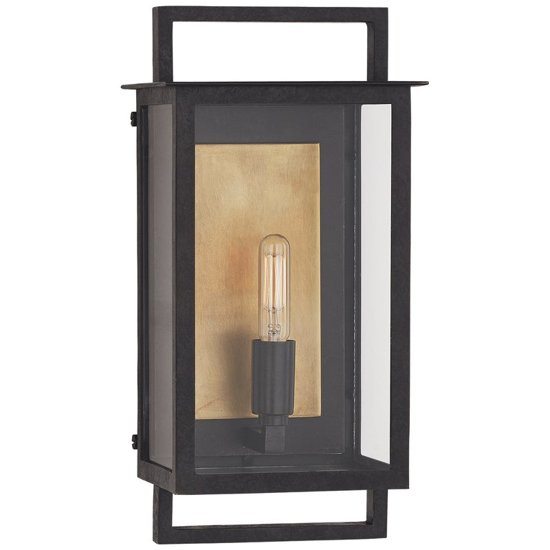 Halle Small Outdoor Wall Lantern in Aged Iron and Clear Glass