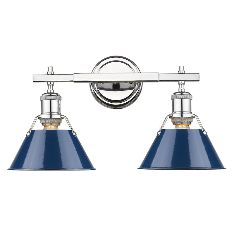 3306-BA2 CH-NVY- Orwell 2-Light Bath Vanity in Chrome with Navy Blue Shade by Golden Lighting