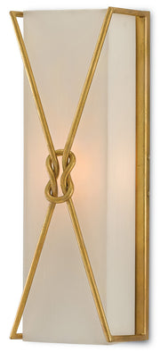 Ariadne 1-Light Wall Sconce in Contemporary Gold Leaf with Off-White Shantung Shade - Lamps Expo