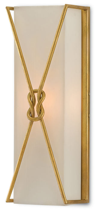 Ariadne 1-Light Wall Sconce in Contemporary Gold Leaf with Off-White Shantung Shade - Lamps Expo