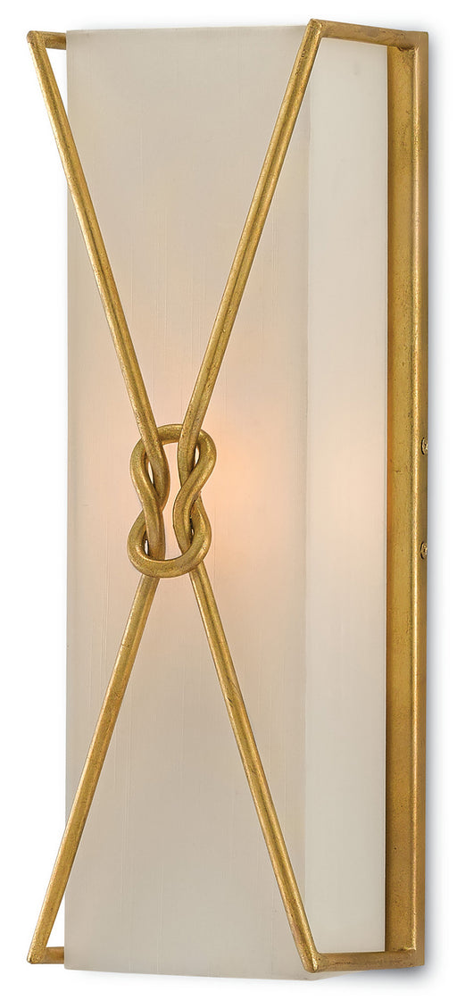 Ariadne 1-Light Wall Sconce in Contemporary Gold Leaf with Off-White Shantung Shade - Lamps Expo