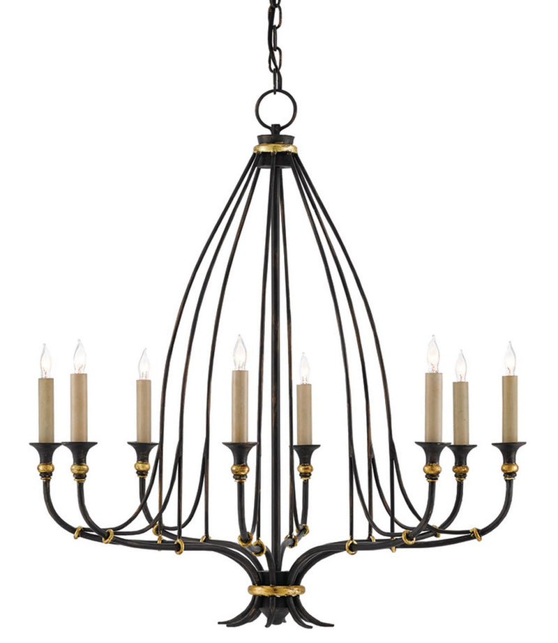 Folgate 8-Light Chandelier in French Black & Gold Leaf - Lamps Expo