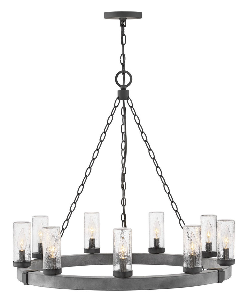 Sawyer 9-Light Outdoor Chandelier in Aged Zinc