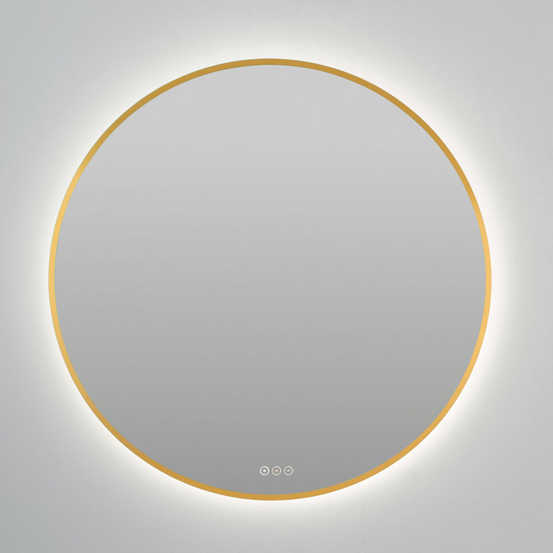 Soleil 36" Round LED Mirror in Brushed Brass