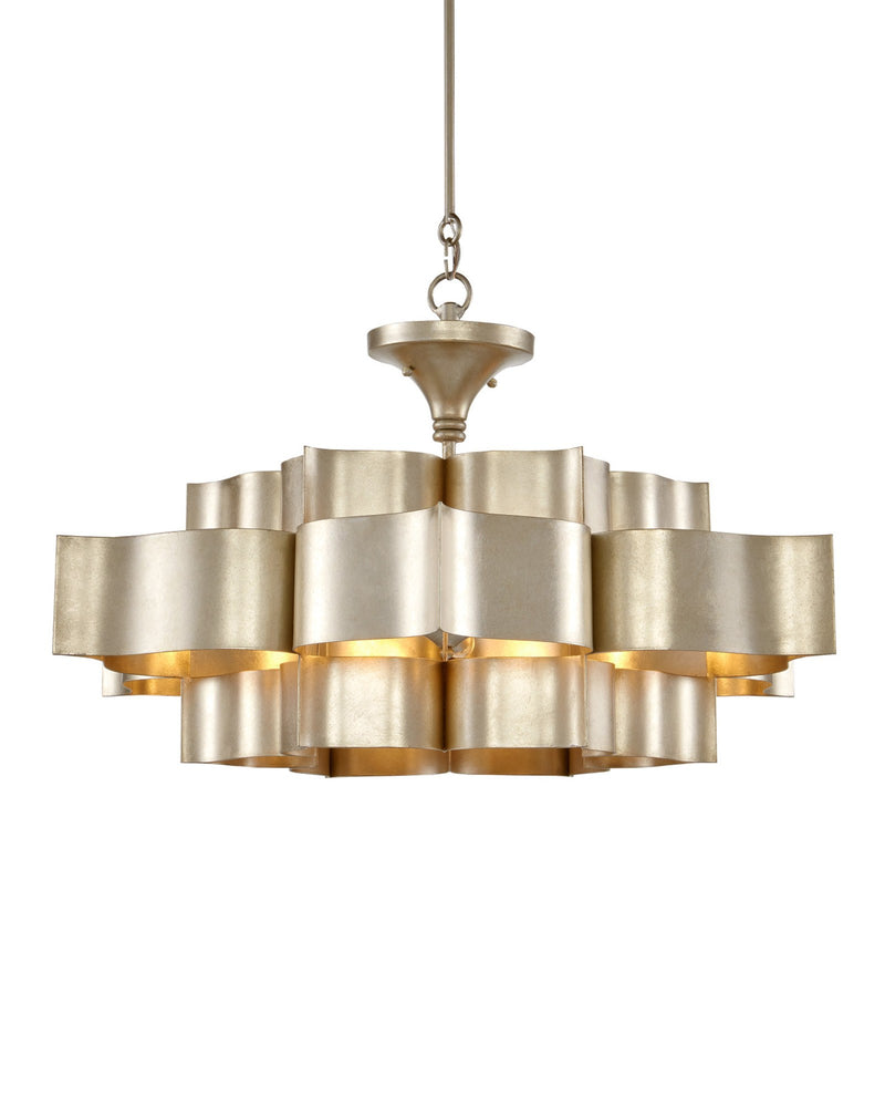 Grand Lotus 6-Light Large Drum Pendant in Contemporary Silver Leaf