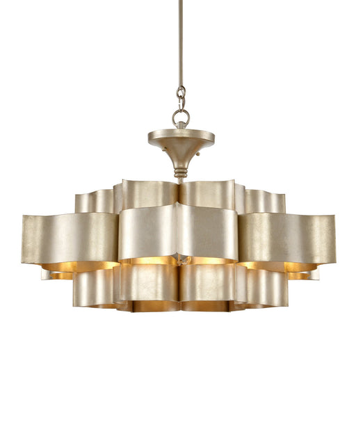Grand Lotus 6-Light Large Drum Pendant in Contemporary Silver Leaf