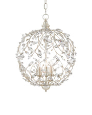 Crystal Bud 3-Light 13" Orb Pendant in Silver Granello / Clear