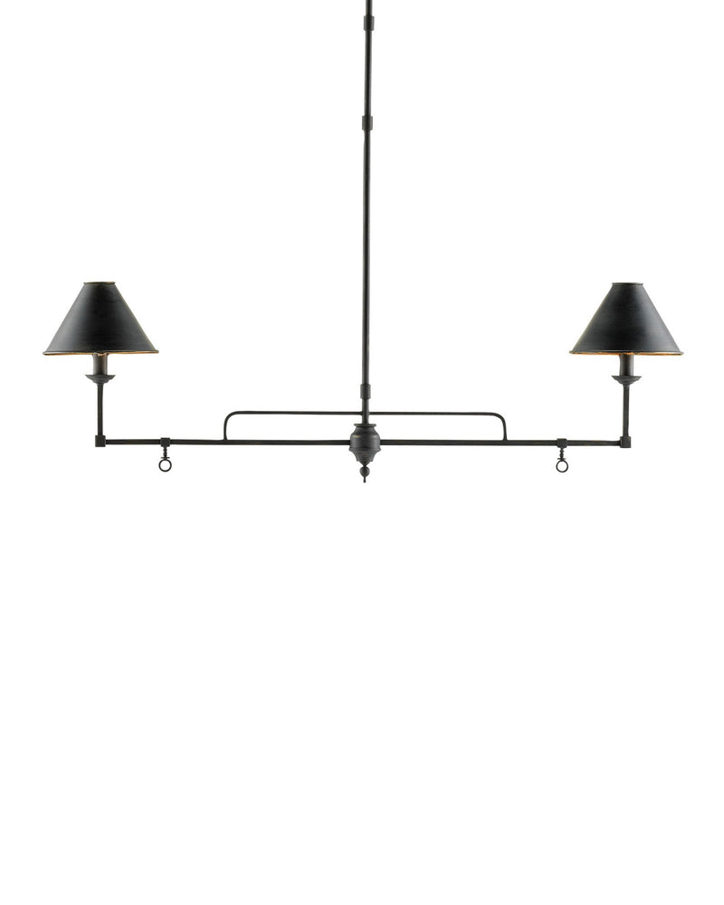 Prosperity 2-Light Rectangular Chandelier in French Black / Contemporary Gold Leaf