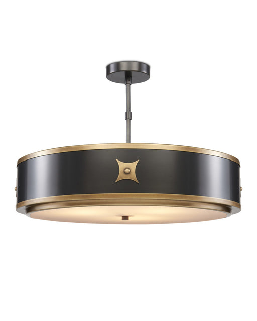 Huntsman Semi-Flush Mount in Satin Black / Antique Brass / White