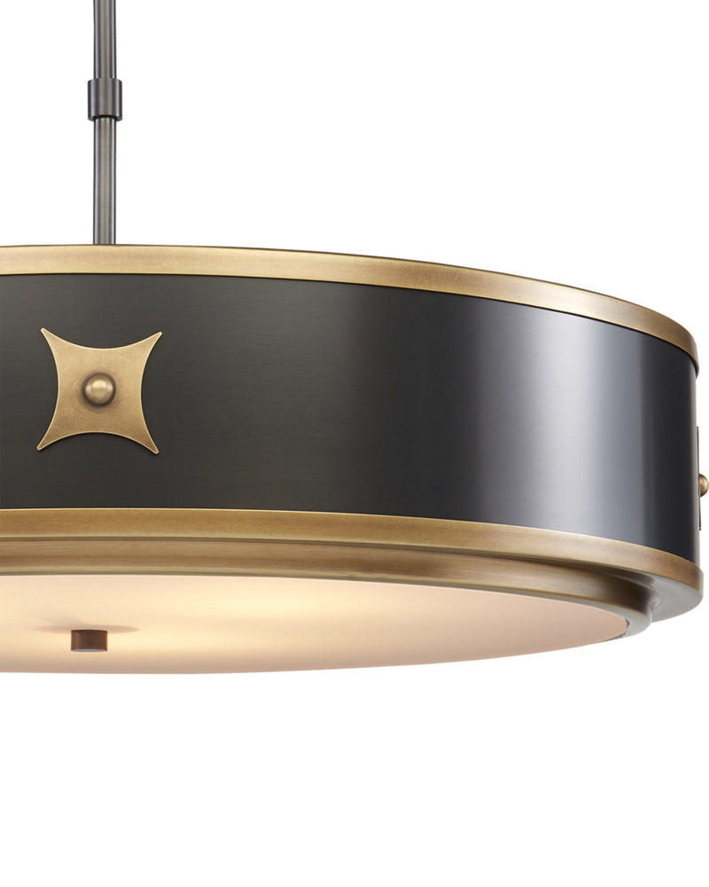 Huntsman Semi-Flush Mount in Satin Black / Antique Brass / White
