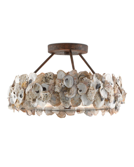 Oyster Shell Semi-Flush Mount in Natural / Textured Bronze / White