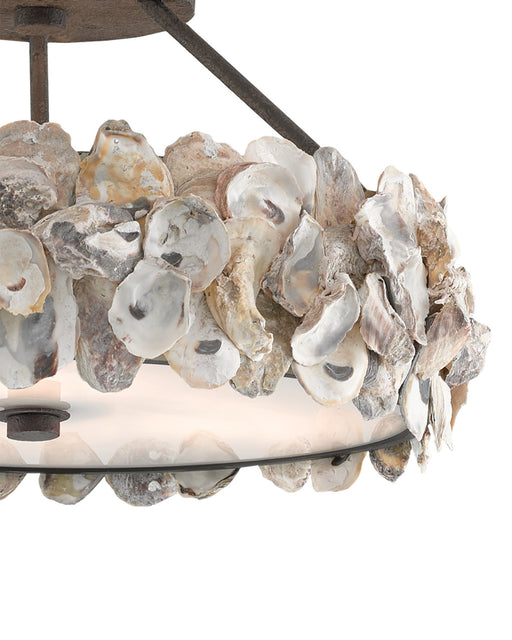 Oyster Shell Semi-Flush Mount in Natural / Textured Bronze / White
