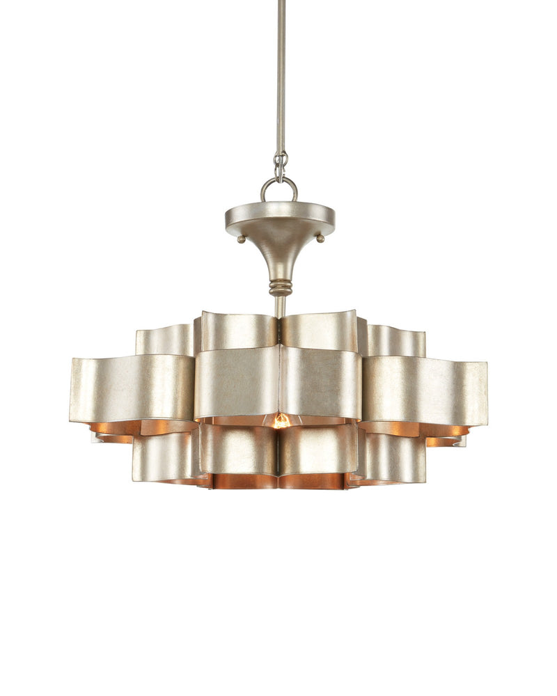 Grand Lotus Small Drum Pendant in Contemporary Silver Leaf