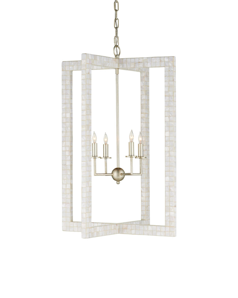 Arietta 4-Light Rectangular Lantern in Mother of Pearl / Contemporary Silver Leaf
