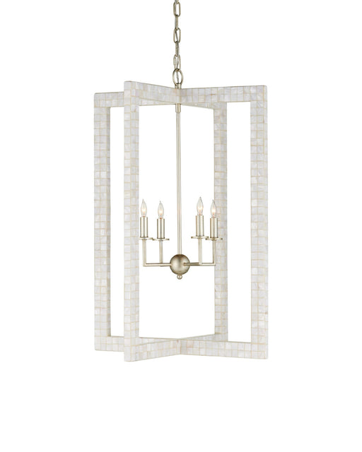 Arietta 4-Light Rectangular Lantern in Mother of Pearl / Contemporary Silver Leaf