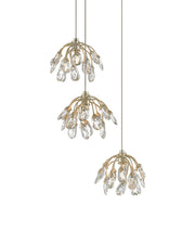 Crystal Bud 3-Light Round Multi-Drop Pendant in Clear / Contemporary Silver Leaf / Silver