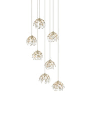 Crystal Bud 7-Light Round Multi-Drop Pendant in Clear / Contemporary Silver Leaf / Silver