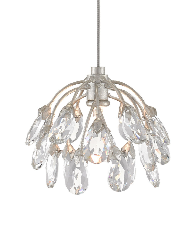Crystal Bud 7-Light Round Multi-Drop Pendant in Clear / Contemporary Silver Leaf / Silver