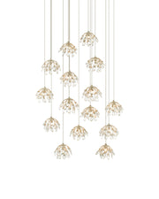 Crystal Bud 15-Light Round Multi-Drop Pendant in Clear / Contemporary Silver Leaf / Silver