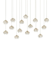 Crystal Bud 15-Light Linear Multi-Drop Pendant in Clear / Contemporary Silver Leaf / Silver