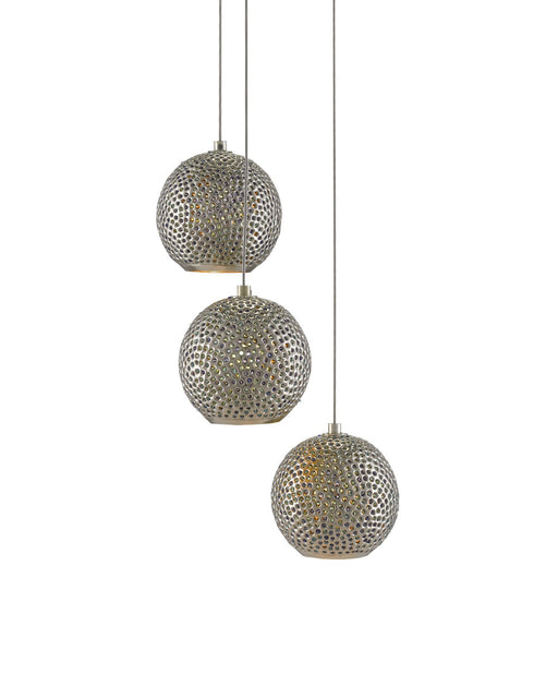Giro 3-Light Round Multi-Drop Pendant in Blue / Nickel / Silver