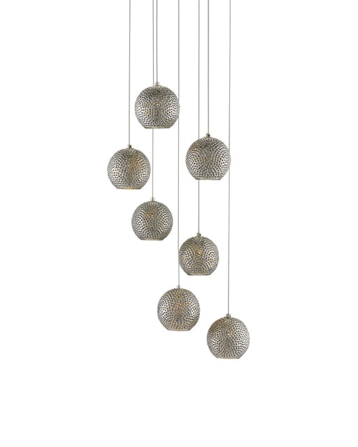 Giro 7-Light Round Multi-Drop Pendant in Blue / Nickel / Silver