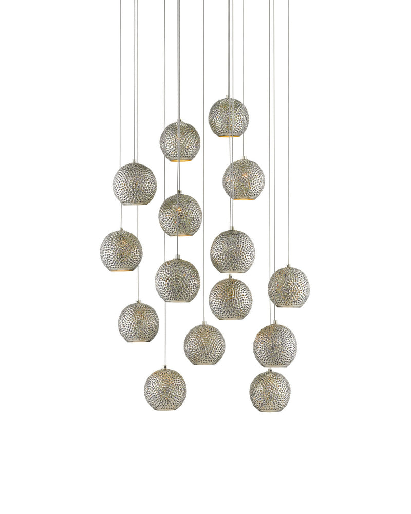 Giro 15-Light Round Multi-Drop Pendant in Blue / Nickel / Silver