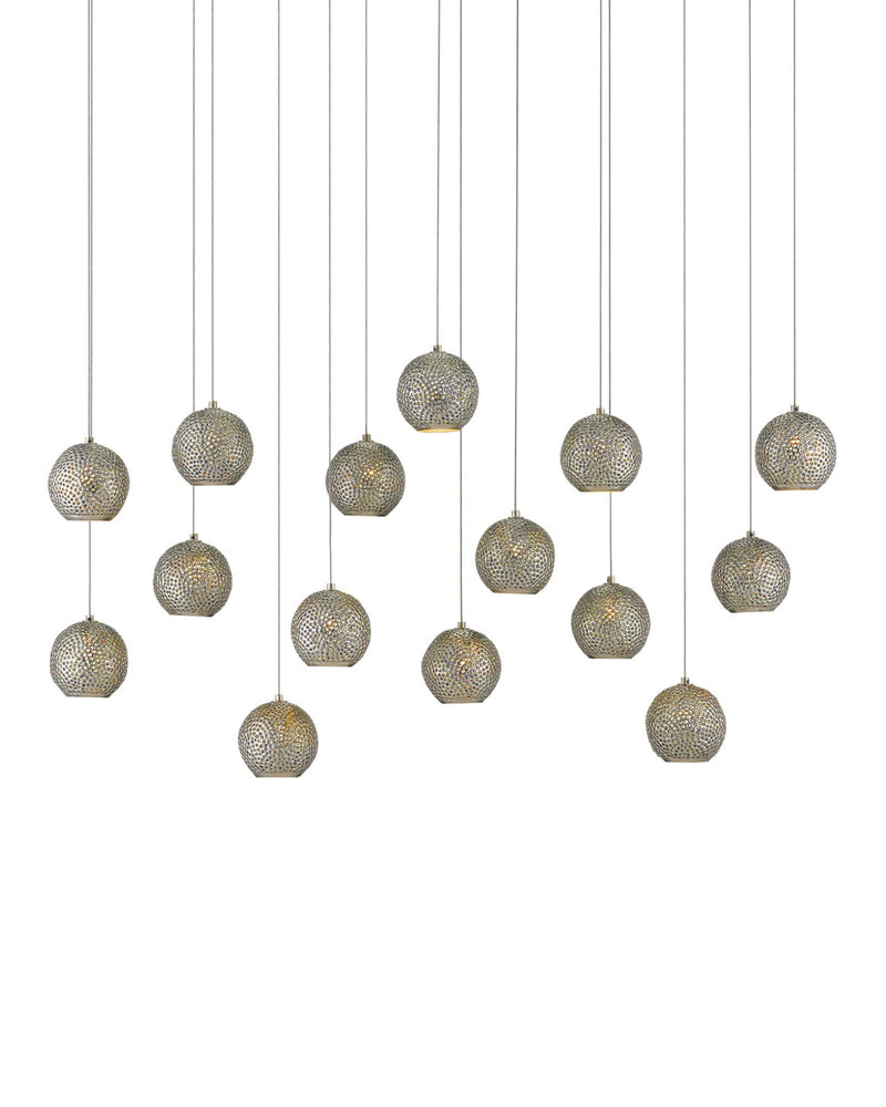 Giro 15-Light Linear Multi-Drop Pendant in Blue / Nickel / Silver
