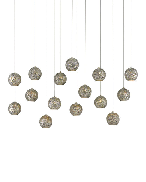 Giro 15-Light Linear Multi-Drop Pendant in Blue / Nickel / Silver