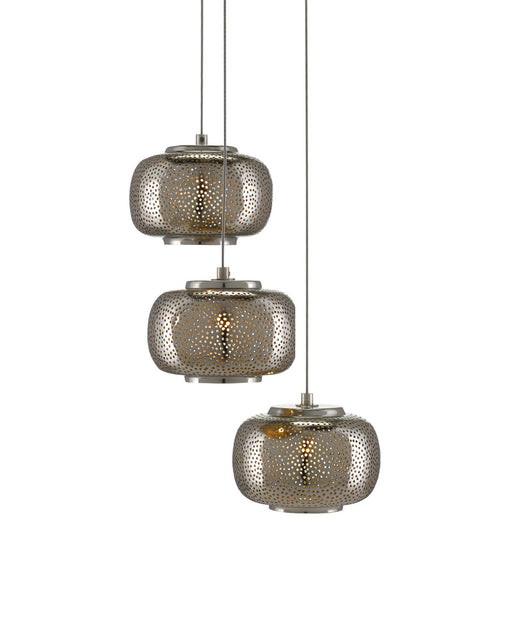Pepper 3-Light Round Multi-Drop Pendant in Nickel / Silver