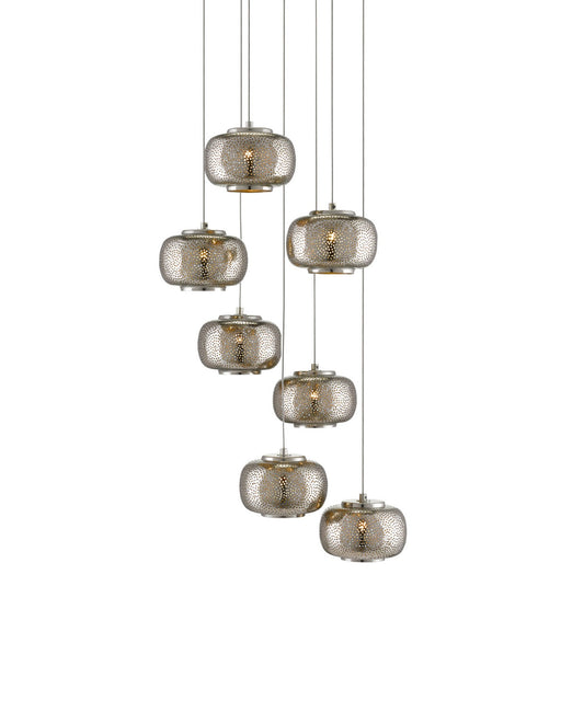 Pepper 7-Light Round Multi-Drop Pendant in Nickel / Silver