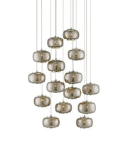 Pepper 15-Light Round Multi-Drop Pendant in Nickel / Silver