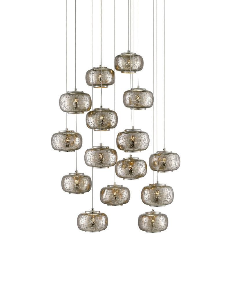 Pepper 15-Light Round Multi-Drop Pendant in Nickel / Silver