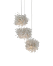 Birds Nest 3-Light Round Multi-Drop Pendant in Clear / Silver