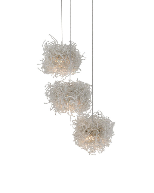 Birds Nest 3-Light Round Multi-Drop Pendant in Clear / Silver