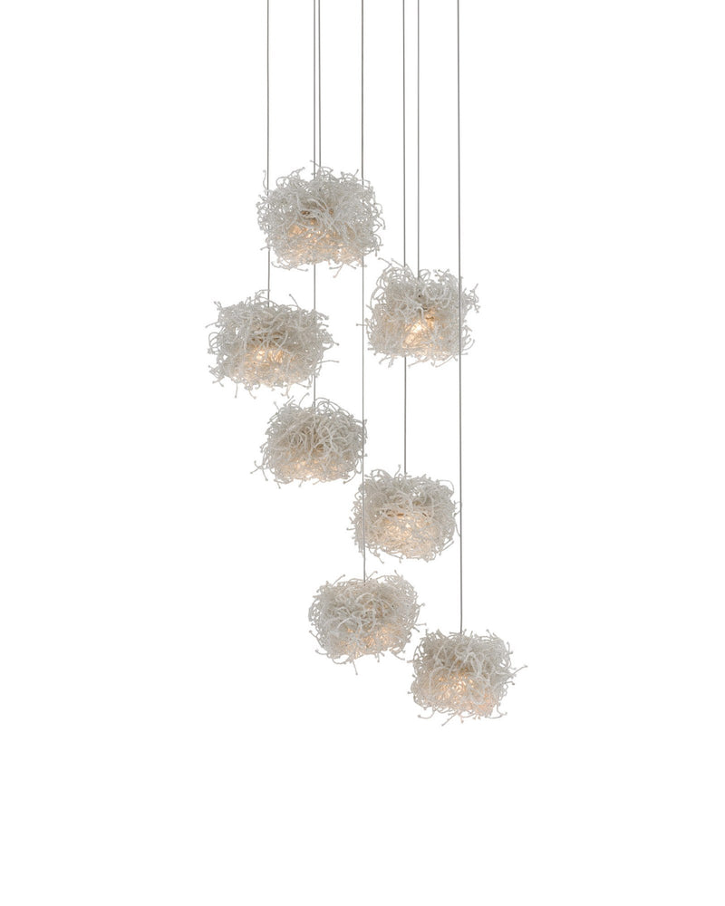 Birds Nest 7-Light Round Multi-Drop Pendant in Clear / Silver