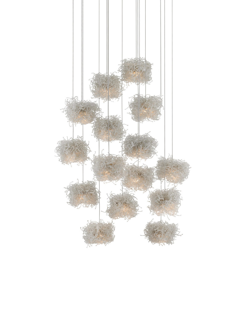 Birds Nest 15-Light Round Multi-Drop Pendant in Clear / Silver